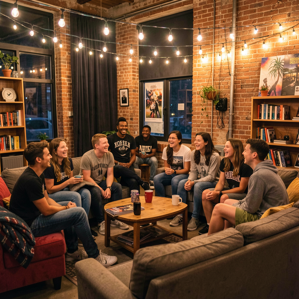 Youth group teenagers hanging out together